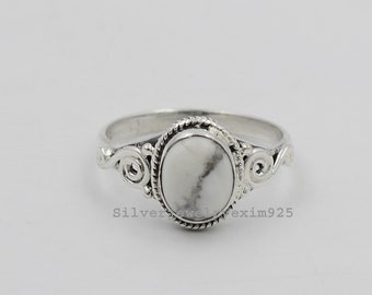 Howlite Ring, Gemstone Ring, 925 Silver Ring, Handmade Ring, White Howlite Ring, Oval Shape Ring, Gift For Her, Women Ring, Anniversary Gift