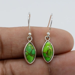 Green Copper Turquoise Sterling Silver Dangle Earrings: Handmade Gemstone Jewelry