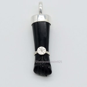 Handmade 925 Silver Black Onyx Figa Hand Amulet Pendant