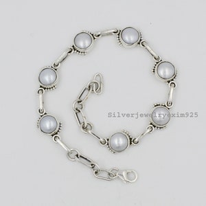 White Pearl Bracelet: 925 Sterling Silver, Artisan Jewelry