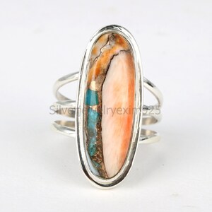 Oyster Copper Turquoise Ring: Handmade 925 Sterling Silver Triple Band