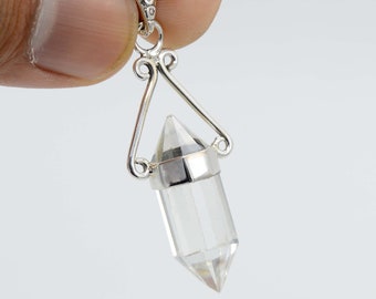 Natural Crystal Quartz Necklace, Crystal Pendant, Pencil Shape Crystal Quartz Pendant, Women Pendant, Dainty Pendant, Minimalist Gifts.