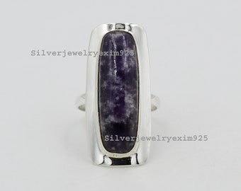 Handgemachter Lepidolith Ring: Boho Sterling Silber Edelstein