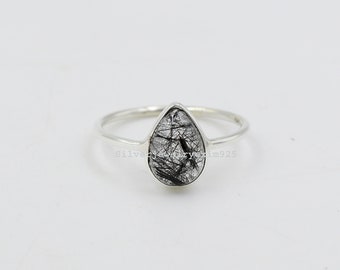Natural Black Rutile Ring, Gemstone Ring, 925 Silver Ring, Stacking Ring, Gift For Her, Everyday Ring, Midi Rings, Black Rutile Jewelry