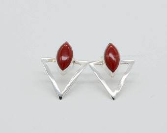 Red Coral 925 Sterling Silver Stud Earrings: Marquise Gemstone Jewelry
