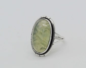 Genuine Prehnite 925 Sterling Silver Ring: Green Gemstone Boho Ring