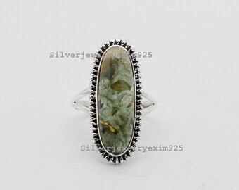 Handmade Rain Forest Jasper Ring: Sterling Silver Statement Jewelry