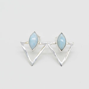 Larimar Earrings | Boho Earrings | 6x12mm Marquise Larimar Stud Earrings | Blue Larimar Stud Earrings | Gift For Her | Gemstone Earrings