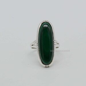 Handmade Oval Malachite Ring: 925 Sterling Silver Bohemian Solitaire