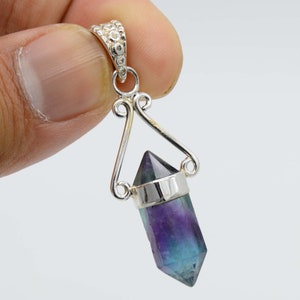 Rainbow Fluorite Pendant: 925 Sterling Silver Pencil Gemstone