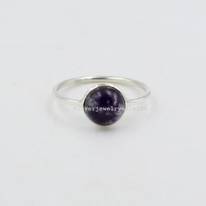 Handmade Lepidolite 925 Sterling Silver Ring: Minimalist Gemstone Jewelry