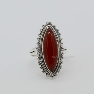 Anillo de plata de ley con ónix rojo: piedra preciosa marquesa, joyería bohemia