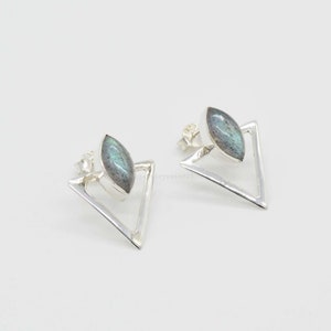 Labradorite Earrings, Stud Earrings, Gemstone Earrings, Blue Fire Earrings, 925 Sterling Silver Jewelry, Wedding Gift, Earrings For Sister.