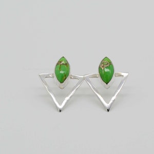 Green Copper Turquoise Earrings, Stud Earrings, Copper Turquoise Stud Earrings, Post Earrings, 925 Sterling Silver Jewelry, Wedding Gifts.