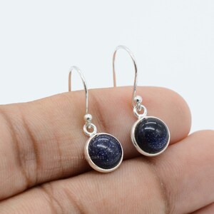 Blue Goldstone Earrings, Gemstone Earrings, Drop & Dangle Earrings, 925 Sterling Silver Jewelry, Wedding Gift, Sunstone Earrings, Boho Gifts