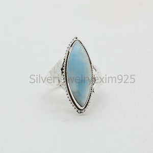 Blue Larimar Ring: Handmade 925 Sterling Silver Marquise Statement Ring