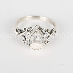 Pear White Howlite Ring: Handmade 925 Sterling Silver Promise Ring