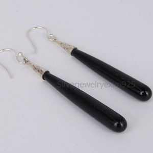Pendientes de ónix negro, pendientes colgantes de ónix negro, pendientes de plata de ley 925, pendientes largos, pendientes de plata de ónix, pendientes de piedras preciosas