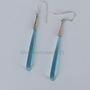 Oorbellen blauwe topaas, kwartsoorbellen, damesoorbellen, 925 sterlingzilveren oorbellen, druppeloorbellen, kwartssieraden, oorbellen voor vrouw