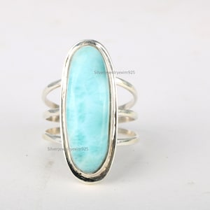 Larimar Gemstone Ring: Oval Sterling Silver Boho Jewelry