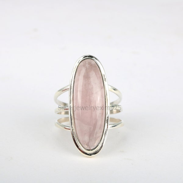 Natural Rose Quartz Ring, Handmade Rings, Rose Quartz Ring, Big Stone Ring, Gemstone Ring, Pink Quartz Ring, Birthstone Ring, Solitaire Ring