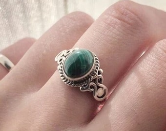 Natural Malachite Ring | Malachite Ring Men | 7x9 mm Oval Malachite Ring | Malachite Ring Silver | 925 Sterling Silver Ring | Promise Ring