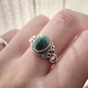 Natural Malachite Ring | Malachite Ring Men | 7x9 mm Oval Malachite Ring | Malachite Ring Silver | 925 Sterling Silver Ring | Promise Ring