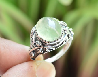 Gift For Her Green Gemstone Rings Women Ring Prehnite Gemstone Healing Power Rings Christmas Gift Statement Ring Natural Prehnite Ring Boho Ring