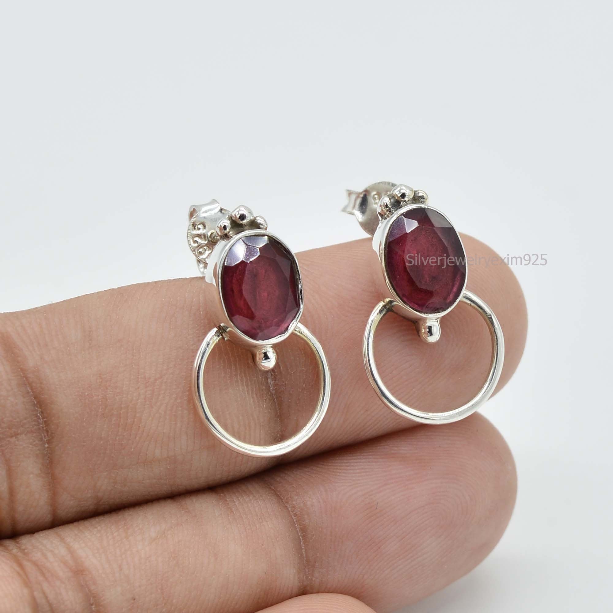 Synthetic Ruby Earrings 925 Sterling Silver Earrings 7x9mm | Etsy