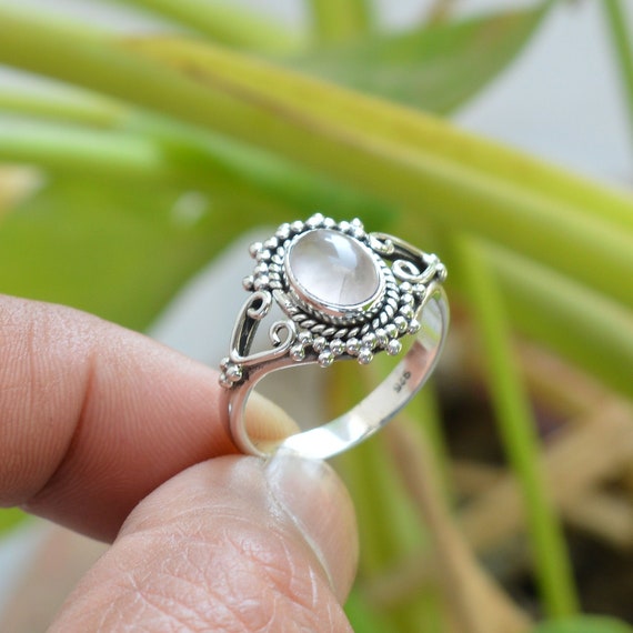 Sterling silver twisted band rose quartz ring Healing crystal Gemstone Ring  — Discovered
