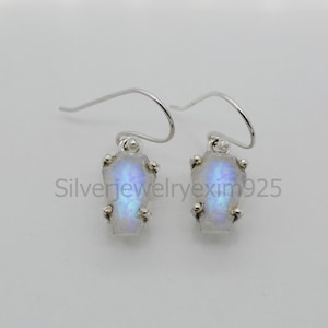 Coffin Earrings, Moonstone Coffin Earrings, Boho Stud Earrings, 925 Sterling Silver Earrings, Rainbow Moonstone Earrings, Blue Fire Earrings