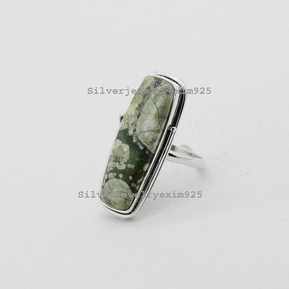 Rain Forest Jasper Ring: 925 Sterling Silver Statement Jewelry