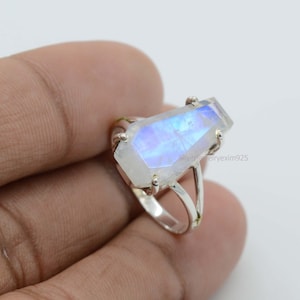Rainbow Moonstone Coffin Ring 925 Sterling Silver Ring 10x17 mm Rainbow Moonstone Ring June Birthstone Ring Coffin Gemstone Ring image 9