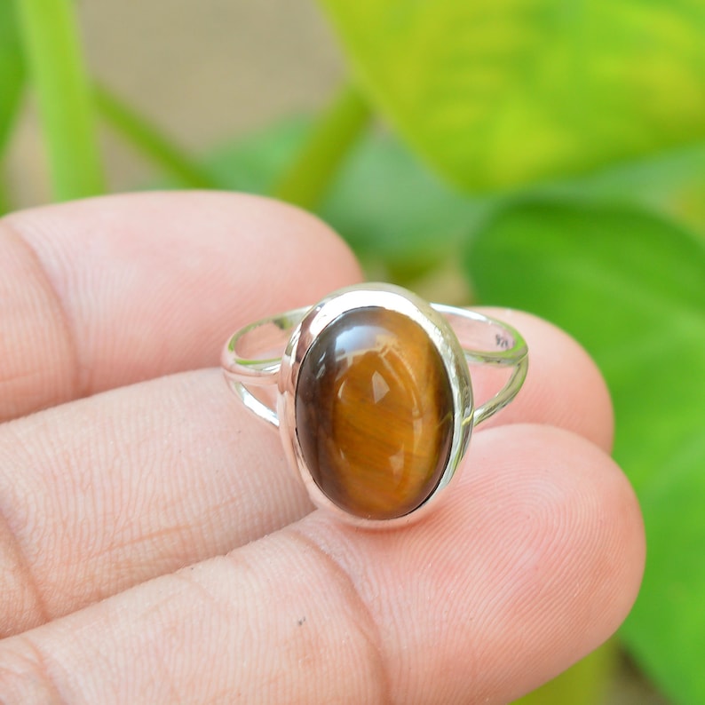 925 Silver Rings Natural Tiger Eye Ring 10x14 mm Oval Tiger Eye Ring Gemstone Ring Oxidized Ring Yellow Tiger Eye Ring Handmade Rings