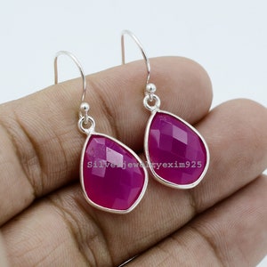Hot Pink Chalcedony Earrings, Women Earrings, Dangle Earrings, Quartz Earrings, 925 Silver Earrings, Gemstone Jewelry, Chalcedony Earrings