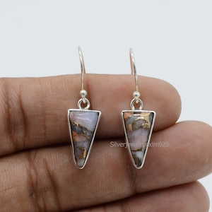 Pink Opal Copper Turquoise Earrings, 925 Sterling Silver Earrings, Pink Drop Earrings, Everyday Earrings, Antique Jewelry, Anniversary Gifts