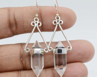 Crystal Quartz Earrings, Clear Crystal Point Earring, Dangle Earrings, Anniversary Earring, Gift for Her, Statement Earring, Boho Jewelry.