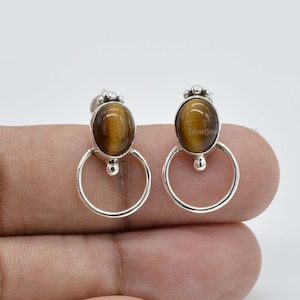 Tiger Eye Earrings, Stud Earring, 925 Sterling Silver Earrings, Gift For Her, Tiger Eye Stud Earrings, Women Dainty Jewelry, Gift For Her
