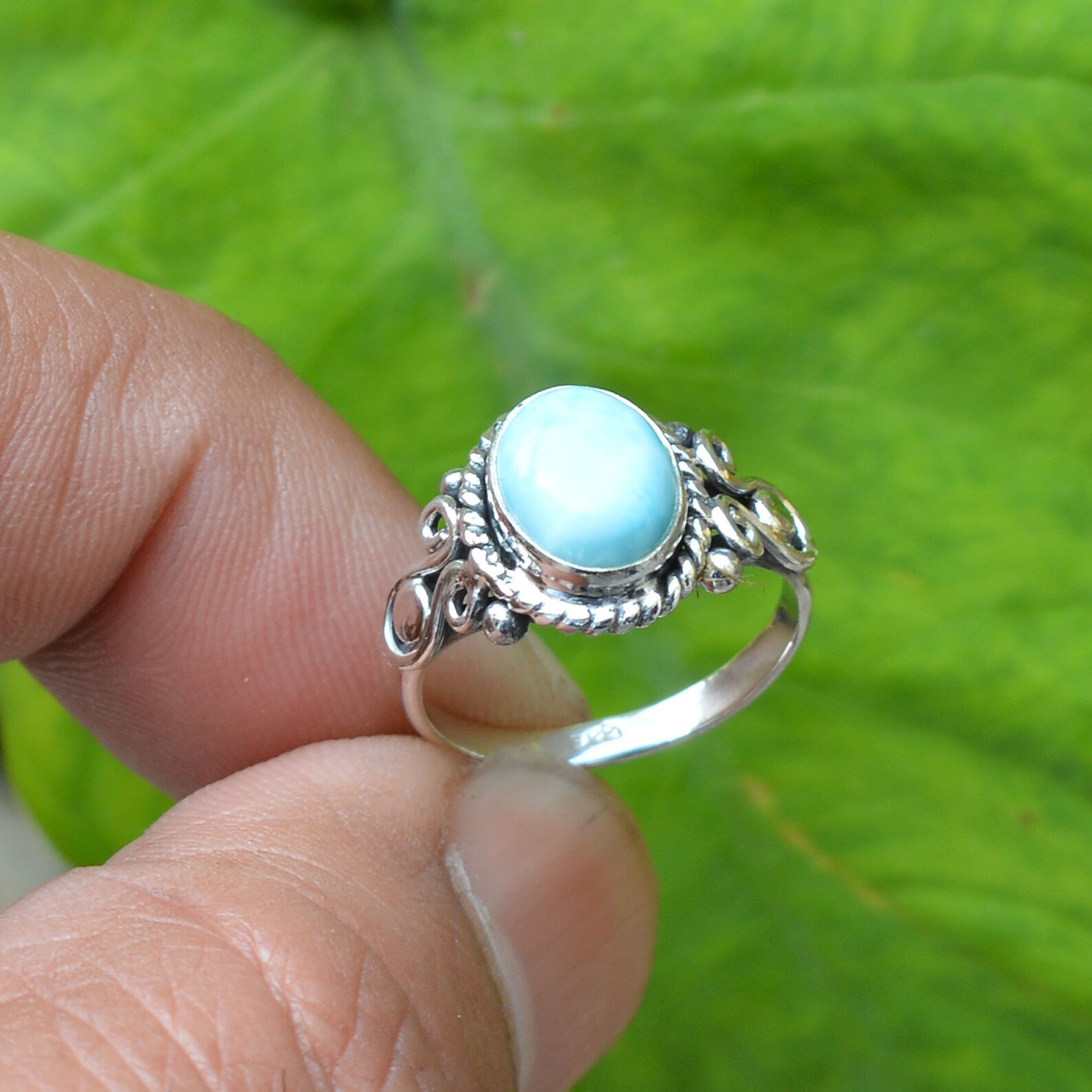 Blue Larimar Ring Handmade Silver Ring Oval Larimar Ring Etsy