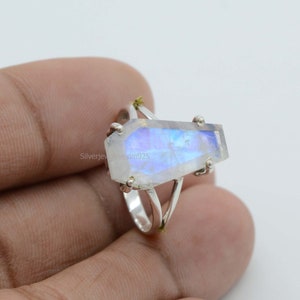 Rainbow Moonstone Coffin Ring 925 Sterling Silver Ring 10x17 mm Rainbow Moonstone Ring June Birthstone Ring Coffin Gemstone Ring image 10