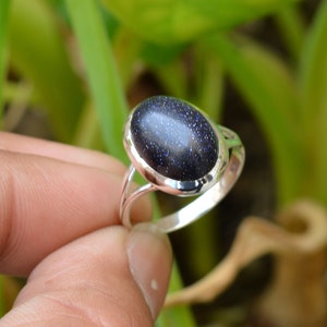 Blue Goldstone Ring: Handmade 925 Sterling Silver Gemstone Ring
