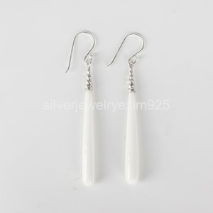 White Agate Earrings, 925 Sterling Silver Earring, Longdrop Earring, Agate Silver Earrings, Teardrop Earrings, White Agate Earrings for Sale