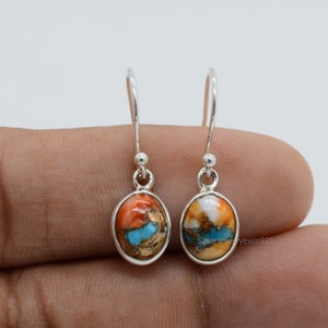 Oyster Earrings, 925 Sterling Silver Earrings, Oyster Copper Turquoise Earrings, Gemstone Earrings, Drop Earrings, Oyster Copper Earrings