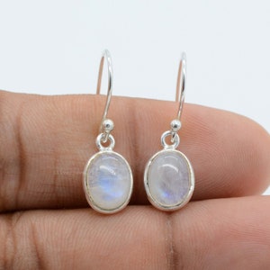 Rainbow Moonstone Dangle Earrings: Handmade 925 Sterling Silver