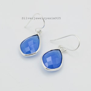 Blue Chalcedony Earrings: 925 Sterling Silver Dangle Drop Earrings