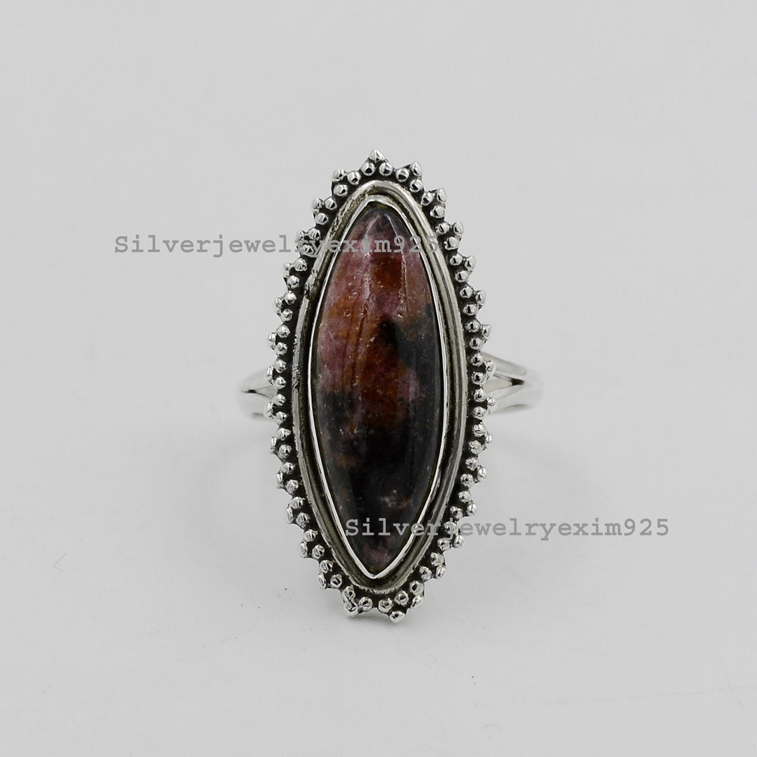 Rhodonite Ring, Rhodonite Engagement Ring, Gemstone Ring, Statement ...