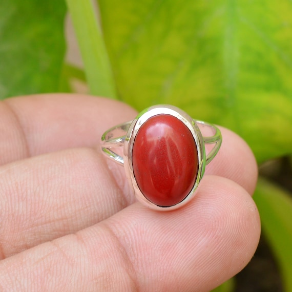 Red Coral Ring 925 Sterling Silver Rings 10x14 Mm Oval Red | Etsy