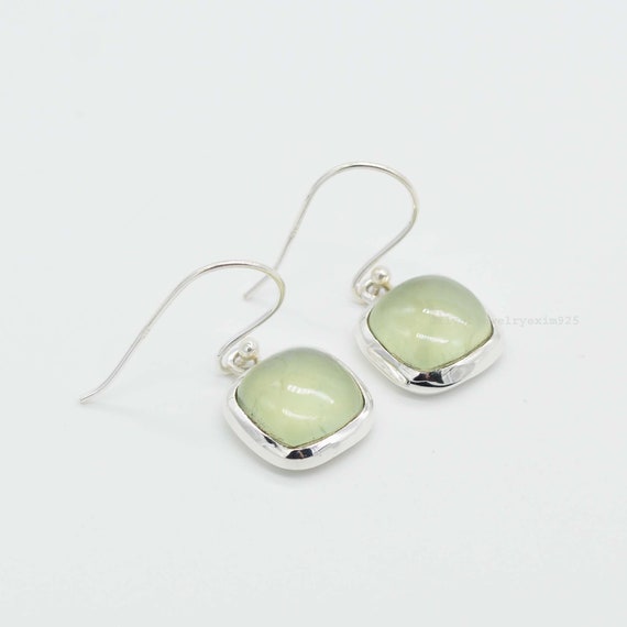 Orecchini Pendenti In Argento Sterling 925 Con Gemma Prehnite Verde, Design Artigianale, Lunghezza 43 Mm, Regalo Estivo Per Donna - 2