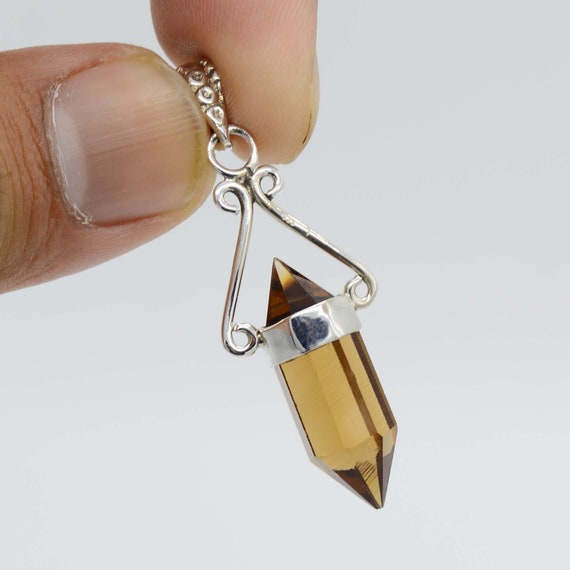 ハンドメイドハニークォーツペンダント：925スターリングシルバー 