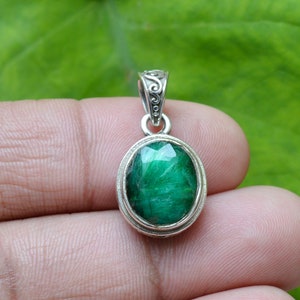 Green Emerald Pendant, 925 Solid Sterling Silver Pendant, Handmade Jewelry, Womens Necklace, Silver Pendant, Antique Jewelry, Gift for her. image 2